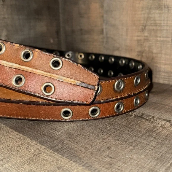 Brown Leather Belt with Metal Accents - Picture 3 of 8